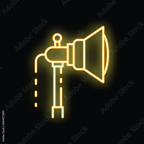 Neon yellow icon of a studio flash on a black background, perfect for photographers and videographers