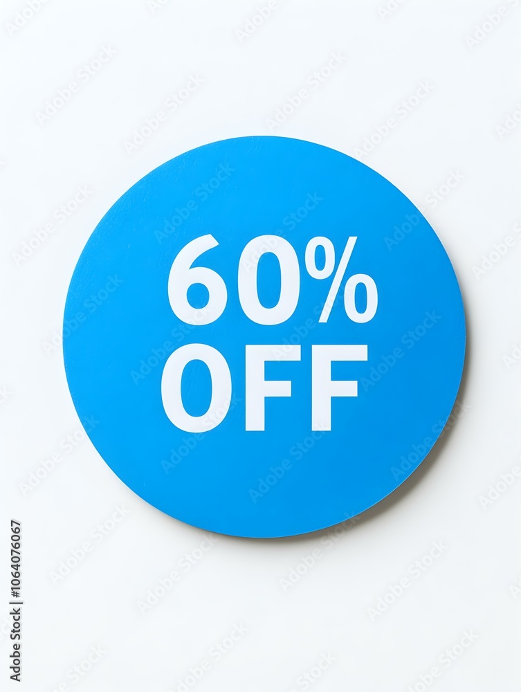 White '60% OFF' Text on a Blue Round Paper Note. White Background White '60% OFF' Text on a Blue Round Paper Note. White Background