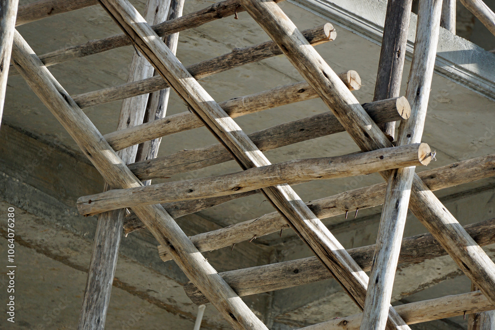 wooden scaffolding on a construction site in Zanzibar wooden scaffolding on a construction site in Zanzibar