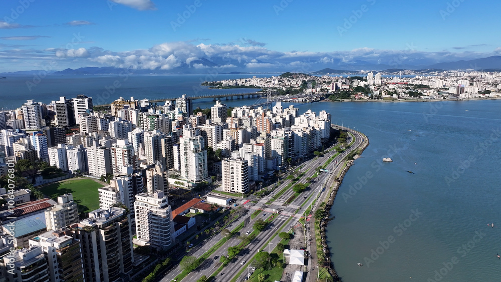 Obraz premium North Coast At Florianopolis In Santa Catarina Brazil. Coast City. Downtown District. Cityscape Scenery. North Coast At Florianopolis In Santa Catarina Brazil. Tourism Landmark.