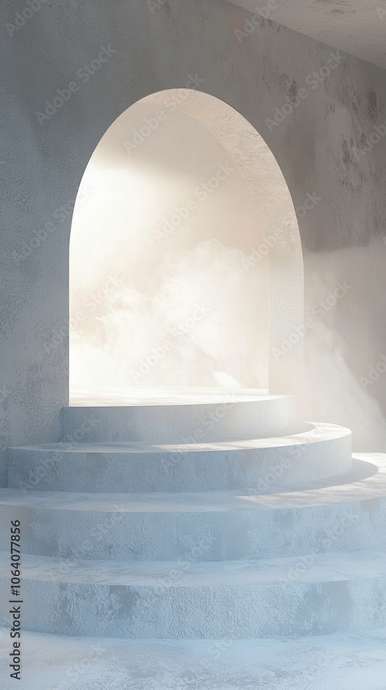 A white staircase leading to a small archway A white staircase leading to a small archway