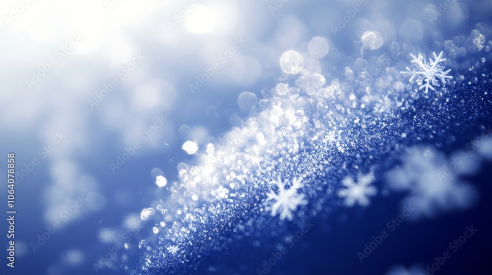 Abstract, glowing snowflakes on a deep blue-to-white gradient background with a soft light effect, giving a festive, dreamlike atmosphere Abstract, glowing snowflakes on a deep blue-to-white gradient background with a soft light effect, giving a festive, dreamlike atmosphere