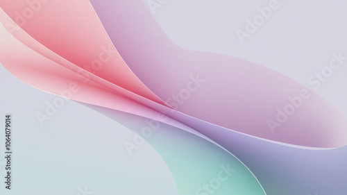 A colorful abstract design featuring flowing curves in soft pinks, purples, and greens, creating a serene and harmonious visual effect. photo