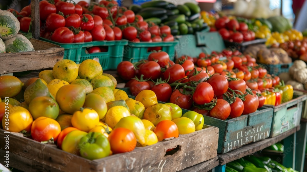 Fresh Produce Display at Local Market Stall Fresh Produce Display at Local Market Stall