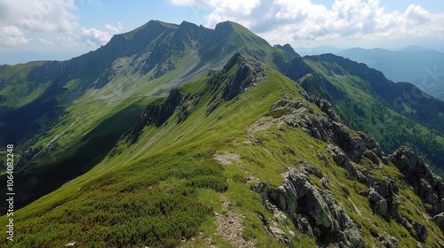 Rocky Spitz Mountain peak in the green Carpathian Mountains. photo