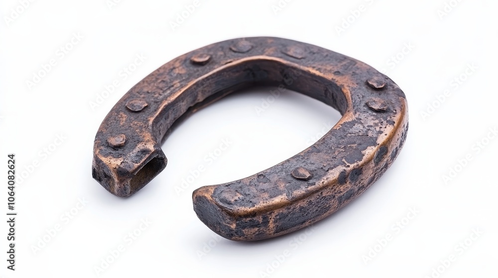 Rustic decorative horseshoe on white background symbolizing good fortune. Rustic decorative horseshoe on white background symbolizing good fortune.