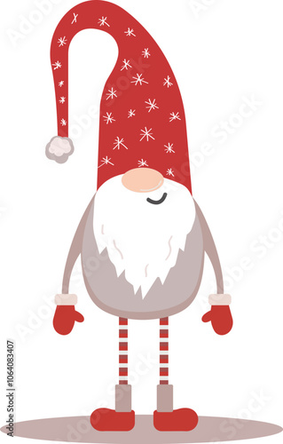 Christmas gnome with funny curl hat and and boots line icon. Outline hand drawn fairy tale character with beard, dwarf . Winter season, holiday mascot, Nordic cute gnome icon vector illustration