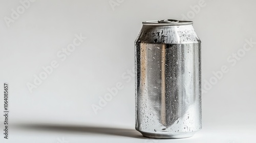 Minimalist image of a metal can against a clean white background. 