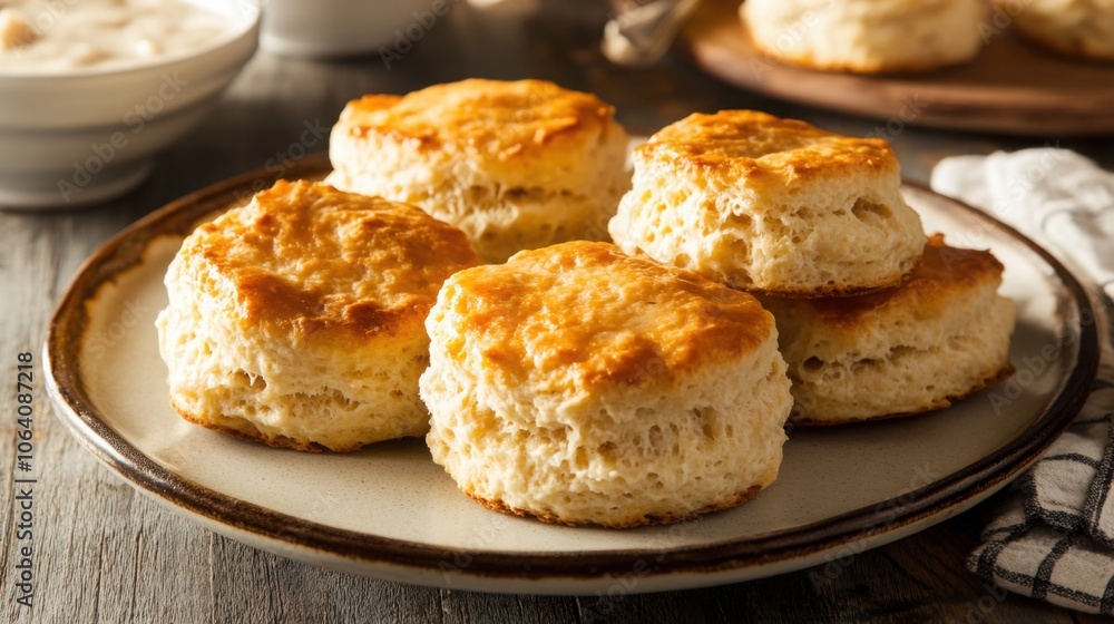 Southern-style biscuits with sausage gravy, a comforting American breakfast favorite Southern-style biscuits with sausage gravy, a comforting American breakfast favorite