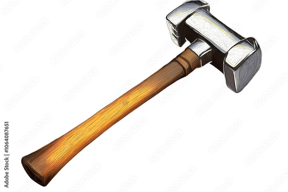 Illustration of a wooden hammer with curved and flat heads attached to a brown wooden handle. Hand holds the handle firmly. transparent background highlights the details and craftsmanship of the tool. Illustration of a wooden hammer with curved and flat heads attached to a brown wooden handle. Hand holds the handle firmly. transparent background highlights the details and craftsmanship of the tool.
