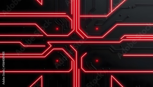 High-Tech Electronic Circuit Board with Red Glowing Lines and Sleek Design for Cybersecurity and Digital Tech Innovation.