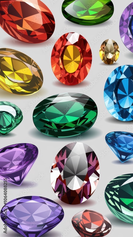 Fototapeta premium Array of Colorful Gemstones on Neutral Gray Background