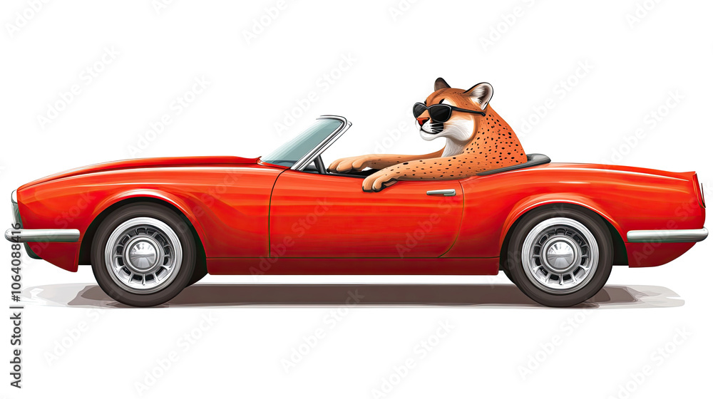 Obraz premium Puma Sporting Sunglasses Drives a Classic Convertible Car Generative AI
