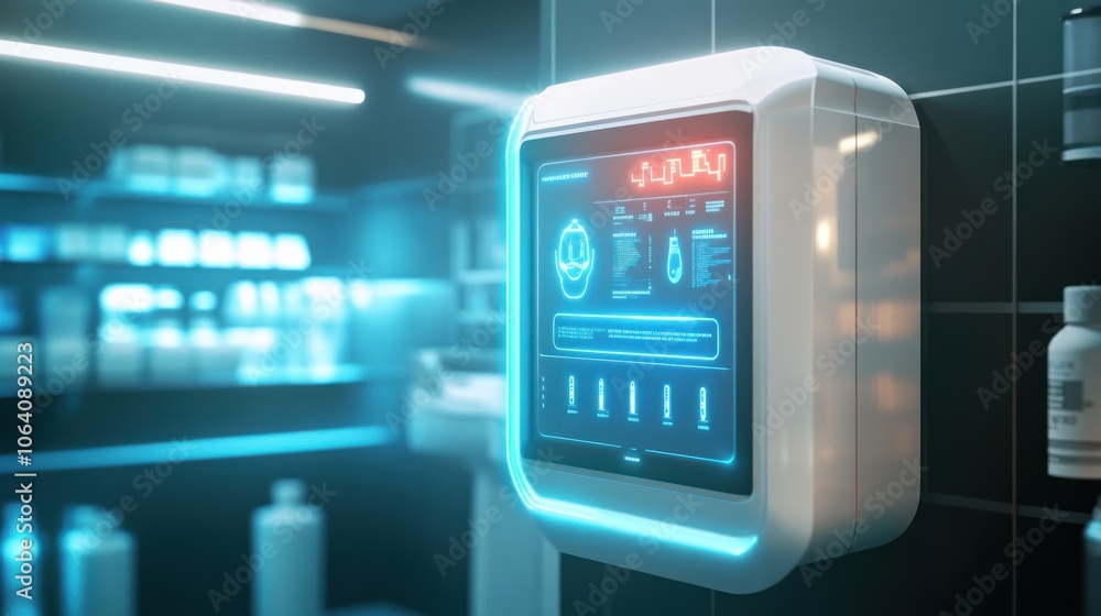 Futuristic Smart Bathroom Display with User Interface. Futuristic Smart Bathroom Display with User Interface.