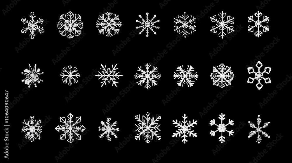 Set of snowflake icons in various styles, ideal for winter-themed designs. Set of snowflake icons in various styles, ideal for winter-themed designs.