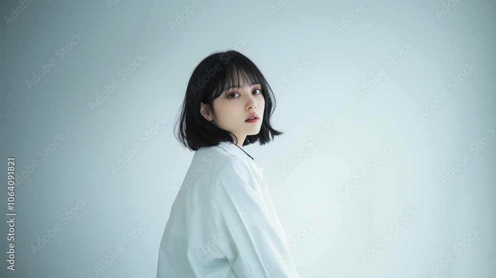 Minimalist Elegance: A Soft Gaze in White Minimalist Elegance: A Soft Gaze in White