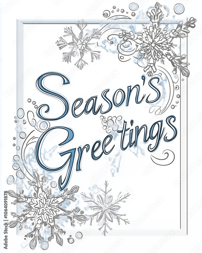 Naklejka premium Season's Greetings Card with Silver and Blue Snowflake Border