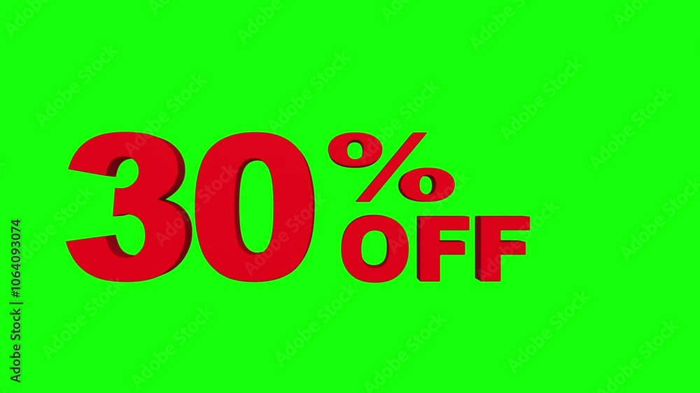 3d render of 30 Percent off sale text isolated over green screen 3d render of 30 Percent off sale text isolated over green screen
