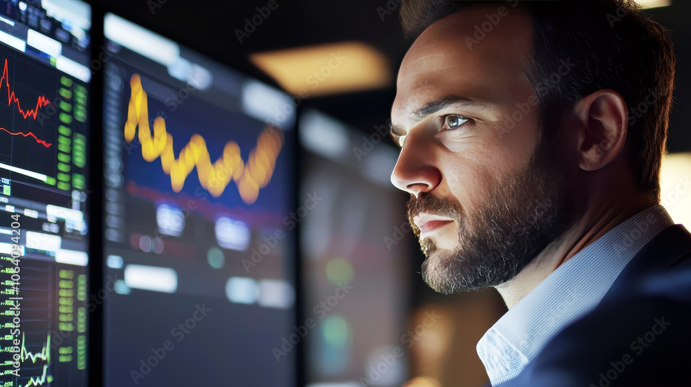Focused Analyst Observing Financial Data Trends Focused Analyst Observing Financial Data Trends