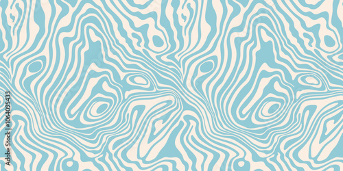 Vector seamless pattern with fluid shapes, liquid lines. Abstract blue and beige marble ink texture. Funky groovy background with waves, melting surface. Trending design in retro 1960s - 1970s style