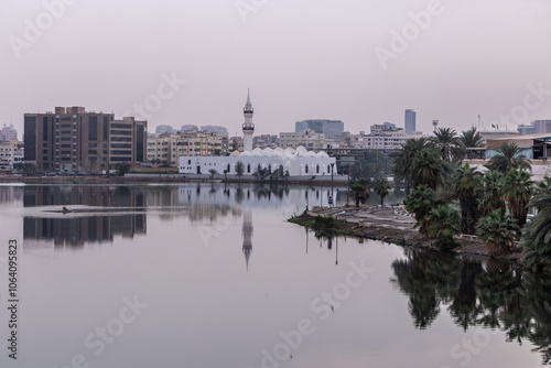 Lake Arbaeen and Jaffali Mosque in Jeddah, Saudi Arabia