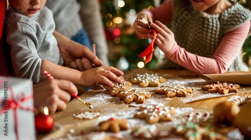 Family Holiday Cookie Decorating and Gift Wrapping in a Warm Festive Atmosphere
