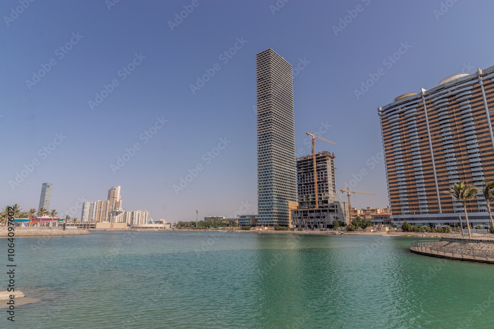 Obraz premium Coastal skyscrapers in Jeddah, Saudi Arabia