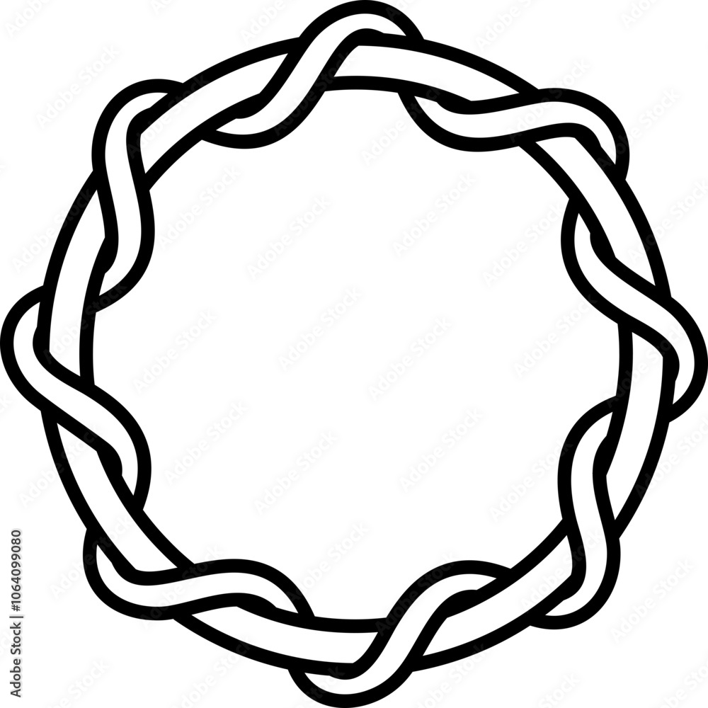 A circular Celtic-style knot pattern forms a continuous loop where a single black line weaves over and under itself in a symmetrical pattern. A circular Celtic-style knot pattern forms a continuous loop where a single black line weaves over and under itself in a symmetrical pattern.
