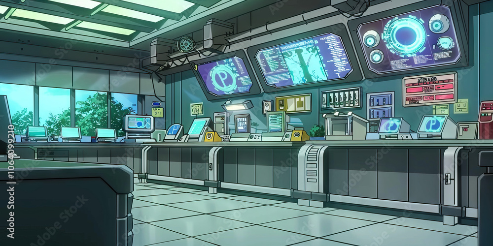 A sleek modern first aid station in peridot green, adorned with holographic safety posters and digital equipment. A sleek modern first aid station in peridot green, adorned with holographic safety posters and digital equipment.