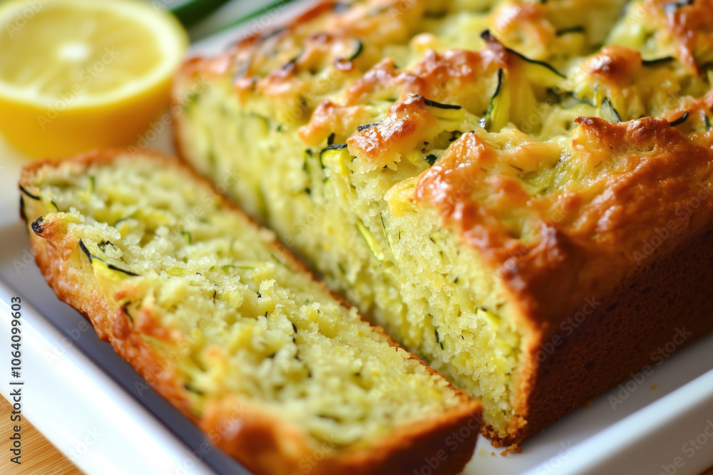Moist lemon zucchini bread loaf with golden crust Moist lemon zucchini bread loaf with golden crust