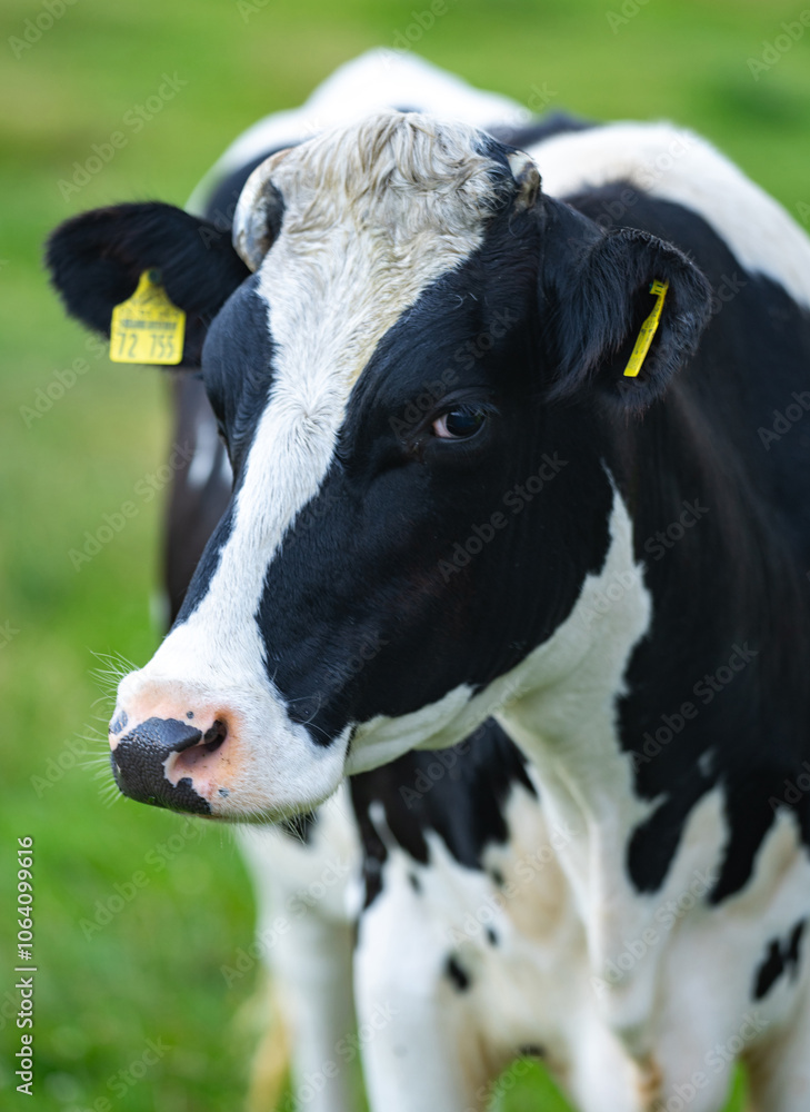 Cow at meadow. Cattle in green field. Cow black and white. Cow close up portrait in the countryside. Cows graze on summer meadow. Rural landscapes with cows. Cows in a pasture. Cows face closeup. Cow at meadow. Cattle in green field. Cow black and white. Cow close up portrait in the countryside. Cows graze on summer meadow. Rural landscapes with cows. Cows in a pasture. Cows face closeup.