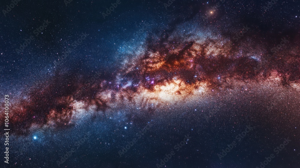 A stunning view of the Milky Way galaxy, a vast band of stars and dust stretching across the night sky. A stunning view of the Milky Way galaxy, a vast band of stars and dust stretching across the night sky.