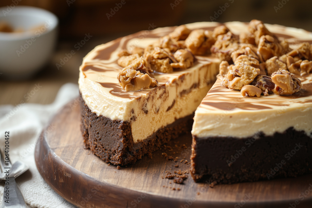 Chocolate peanut butter cheesecake with cookie crumble topping Chocolate peanut butter cheesecake with cookie crumble topping
