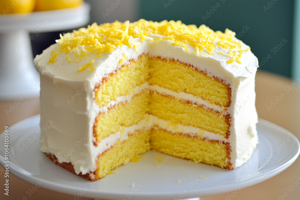 Layered yellow cake with white frosting and lemon zest Layered yellow cake with white frosting and lemon zest
