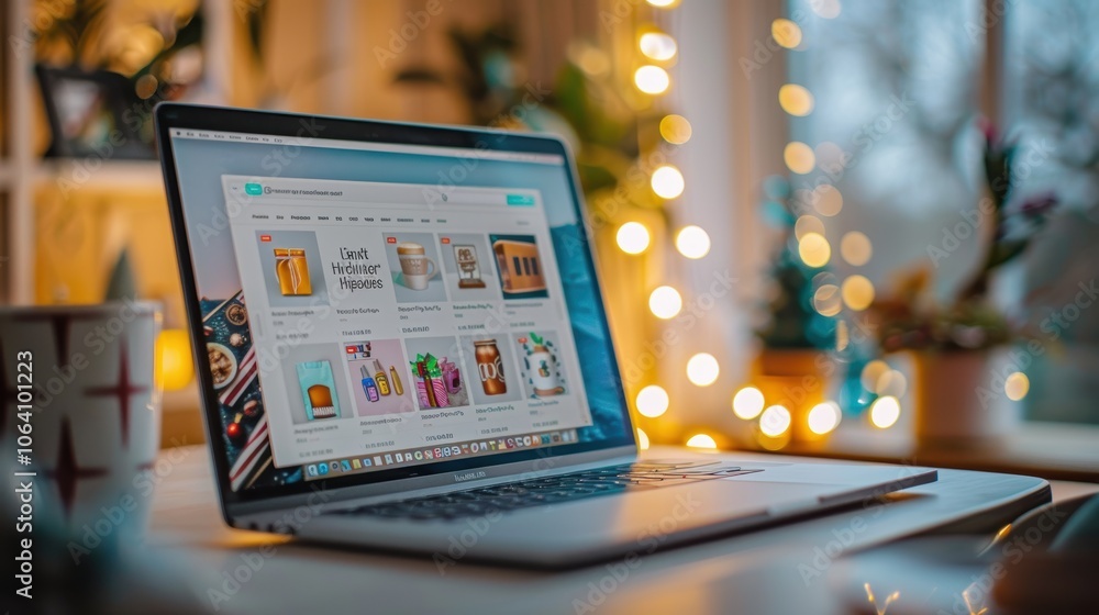Holiday Themed E-commerce Website on Laptop with Flash Sales and Discounts Holiday Themed E-commerce Website on Laptop with Flash Sales and Discounts