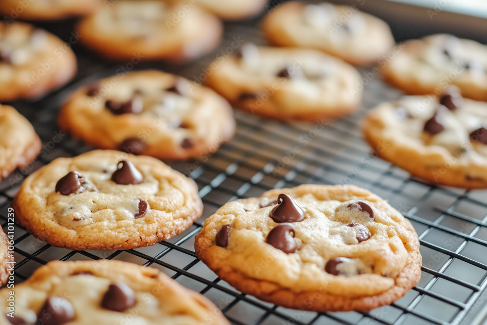 Chocolate chip cookies on cooling rack Chocolate chip cookies on cooling rack