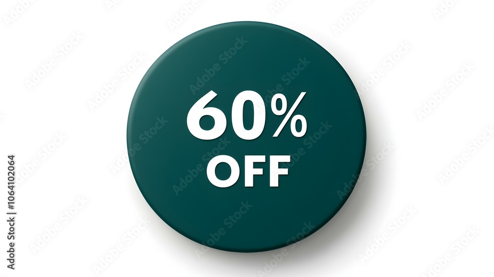 White '60% OFF' Text on a Dark Green Round Paper Note. White Background with Copy Space White '60% OFF' Text on a Dark Green Round Paper Note. White Background with Copy Space