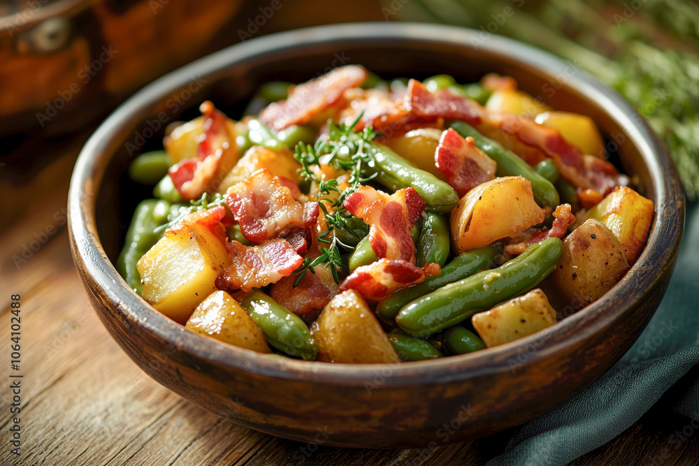 Green bean and potato salad with bacon Green bean and potato salad with bacon