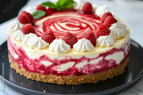 Raspberry swirl cheesecake with whipped cream