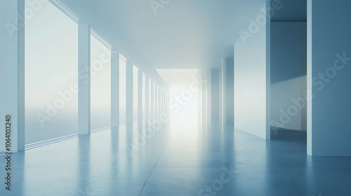 Modern white corridor with natural light and shadows