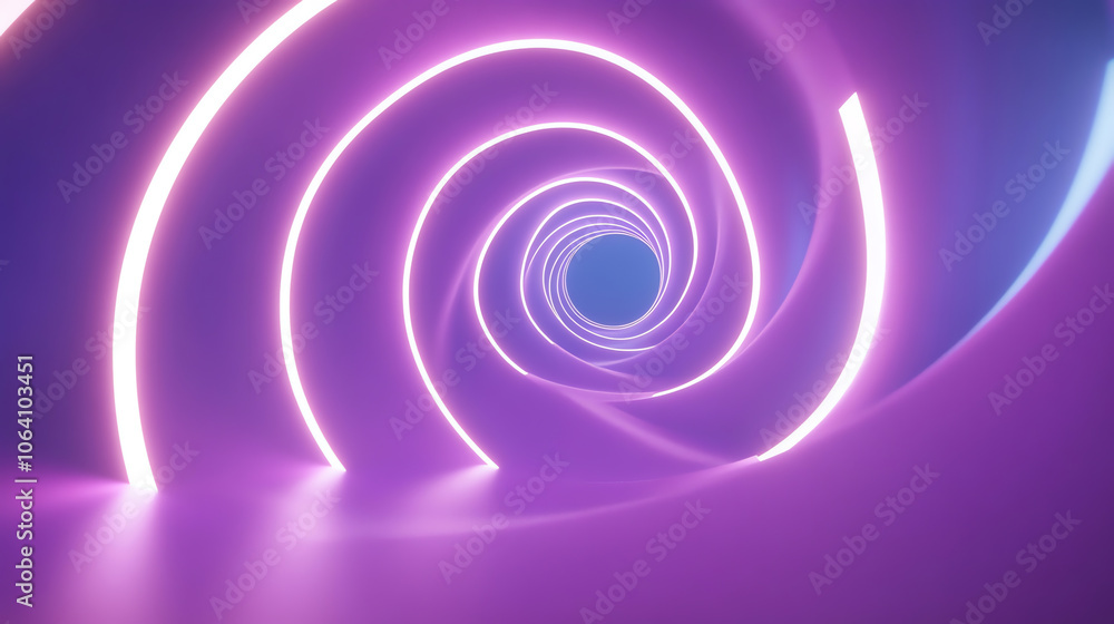 Purple spiral tunnel with neon lighting effects Purple spiral tunnel with neon lighting effects
