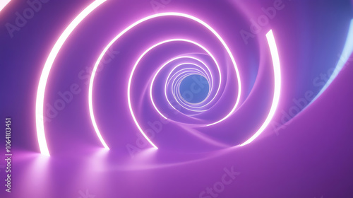 Purple spiral tunnel with neon lighting effects