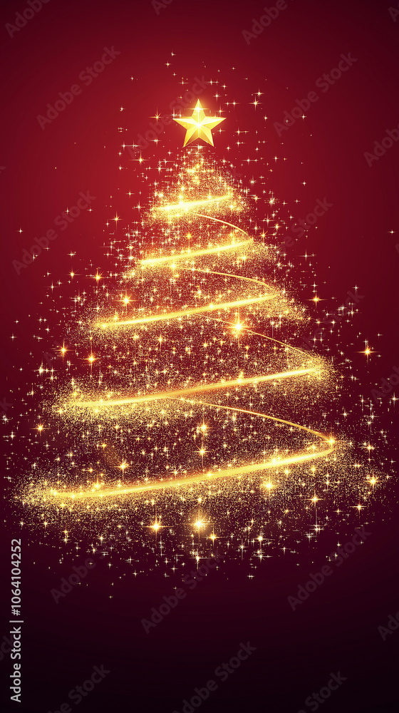 2025 New Year's Eve Party Celebration Christmas Tree background. Christmas Tree made of glittering gold dust. Copy paste area for text and brand. Vertical 2025 New Year's Eve Party Celebration Christmas Tree background. Christmas Tree made of glittering gold dust. Copy paste area for text and brand. Vertical
