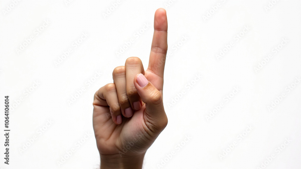 Close-up of an index finger pointing upward on a plain white background, isolated and detailed. Close-up of an index finger pointing upward on a plain white background, isolated and detailed.