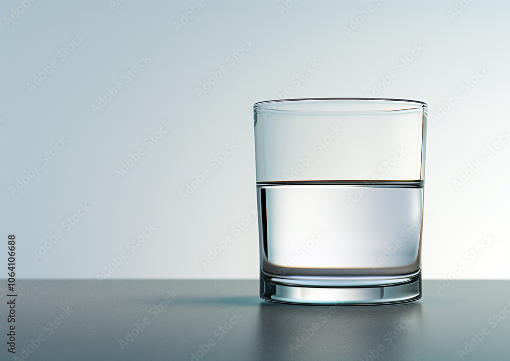 Simple glass of clean water on a minimalist background, symbolizing purity and hydration in a modern style Simple glass of clean water on a minimalist background, symbolizing purity and hydration in a modern style