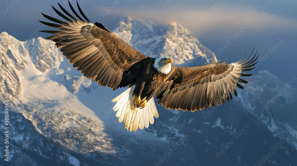 A majestic eagle soaring high above the mountains A majestic eagle soaring high above the mountains