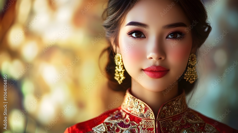 Southeast Asian Woman in traditional attire with a mode Southeast Asian Woman in traditional attire with a mode