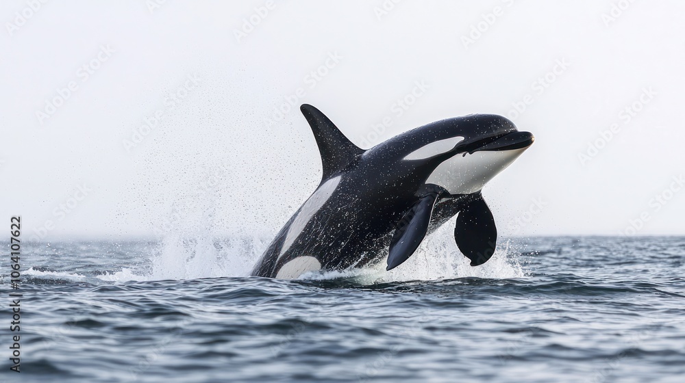 Fototapeta premium A majestic orca breaching the surface the ocean