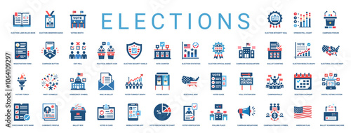 elections flat icon set, flag electronic election envelope
