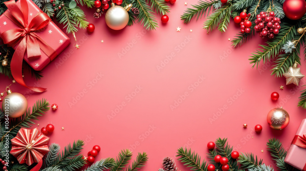 Top View Of Decorative Xmas Background With Copy-Space Top View Of Decorative Xmas Background With Copy-Space